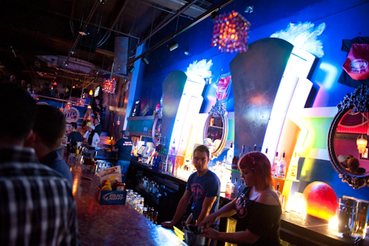 The view of the bar at Hamburger Mary's which recently opened on Olive Street.
