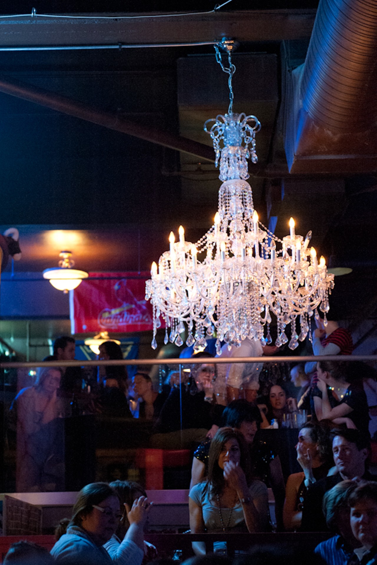 The chandelier that hangs from the ceiling of Hamburger Mary's.