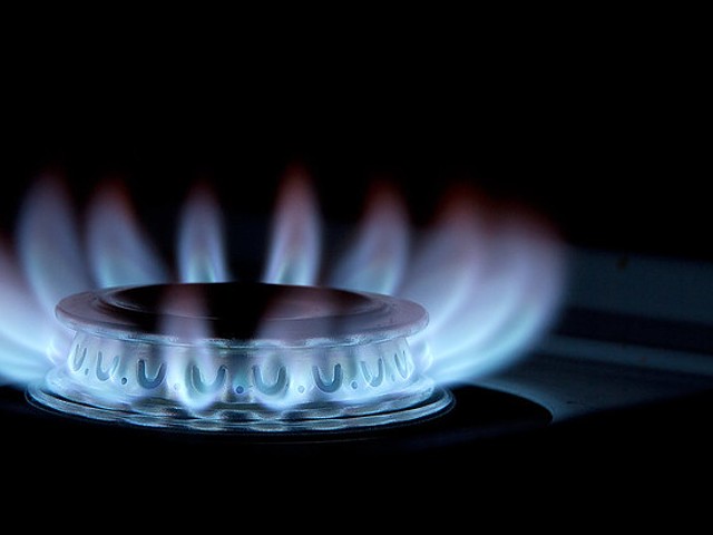 A lit gas burner.