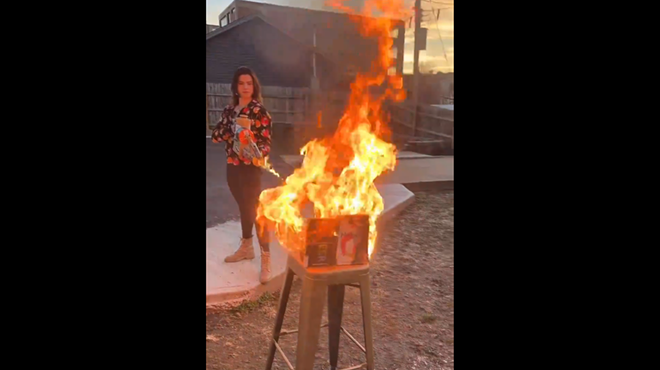 Valentina Gomez, a Republican Candidate for Secretary of State in Missouri, burns two queer library books in Springfield-Greene County.