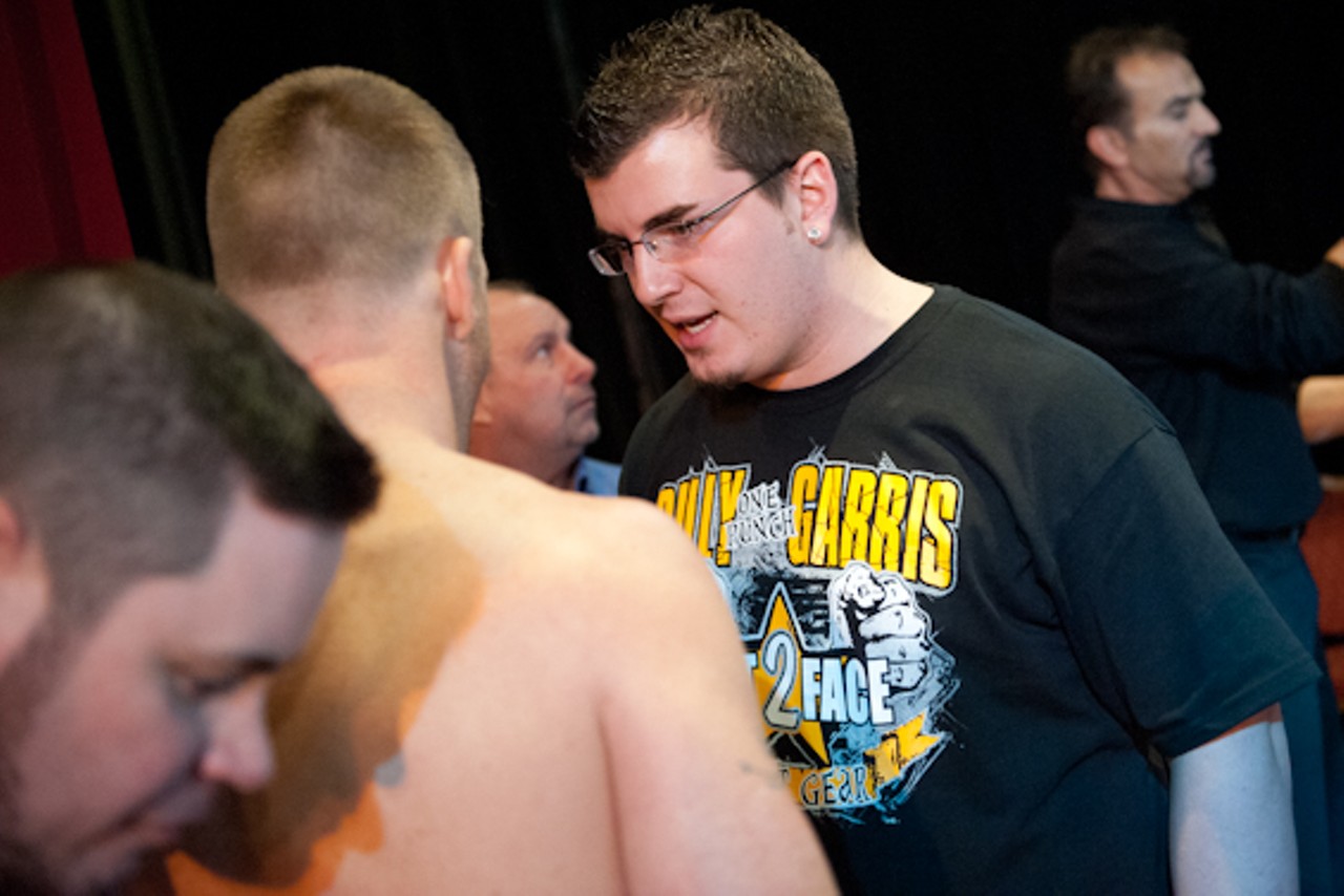 Billy Garris receives one final pep talk from his corner before his fight against Ryan Sutton.