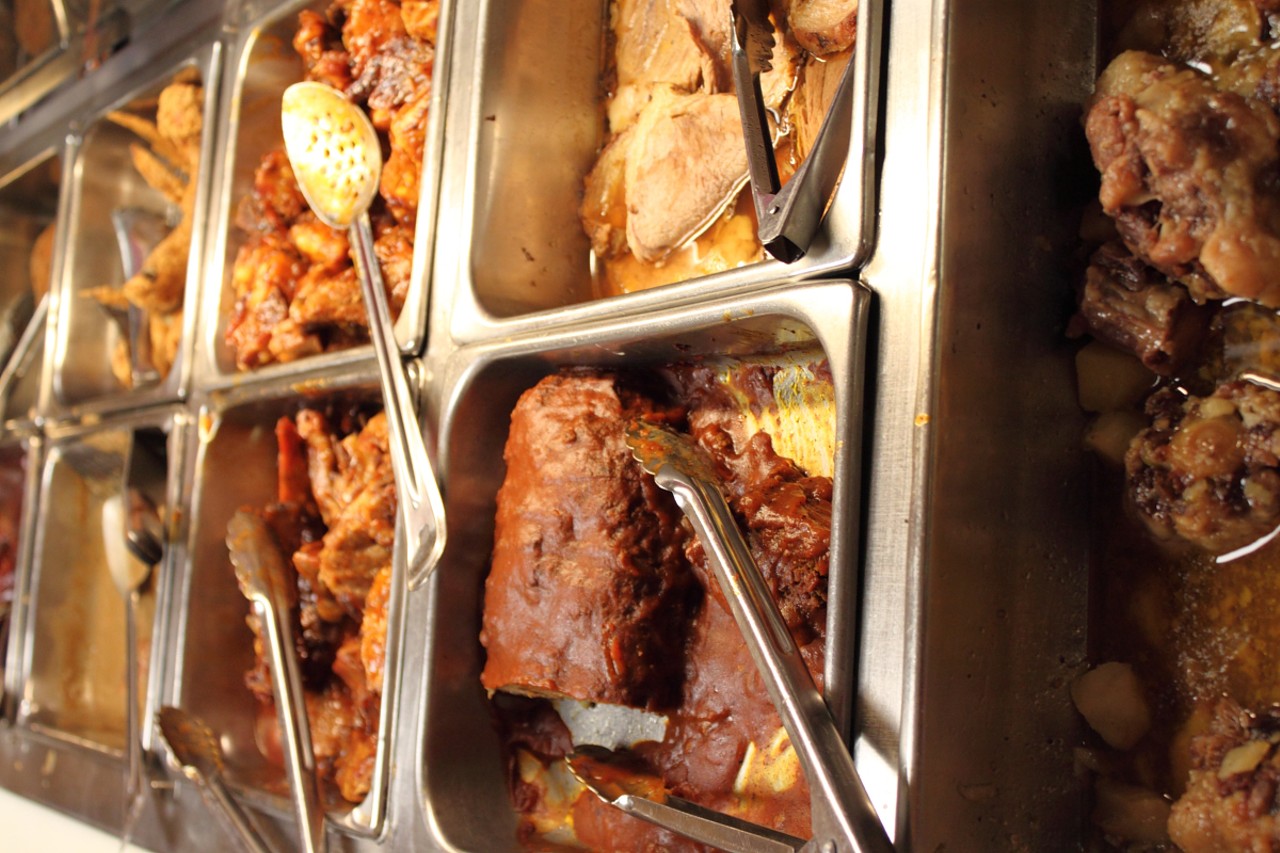 Proteins include everything from chicken wings and ribs, to ox &nbsp;
tails.