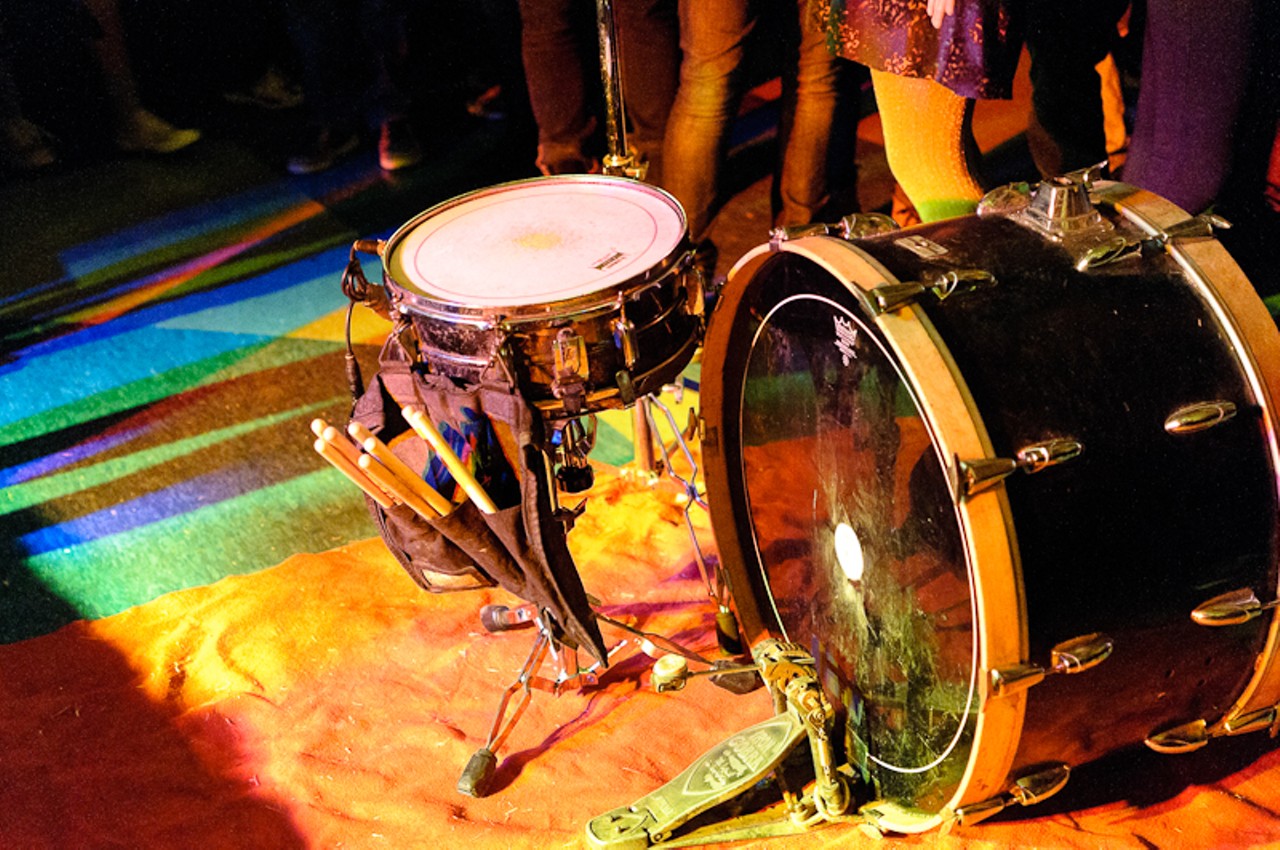 Monotonix' drums were set up on the floor directly in front of the stage. They wouldn't stay there.