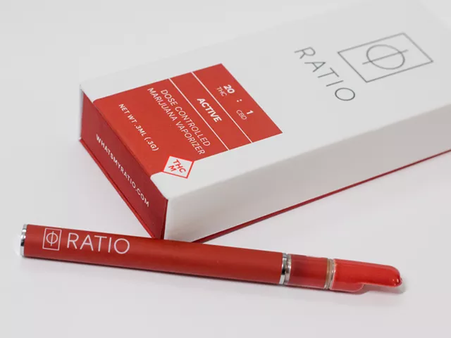 The "Active" model of Ratio cannabis vapes features a 20:1 ratio of THC and CBD.