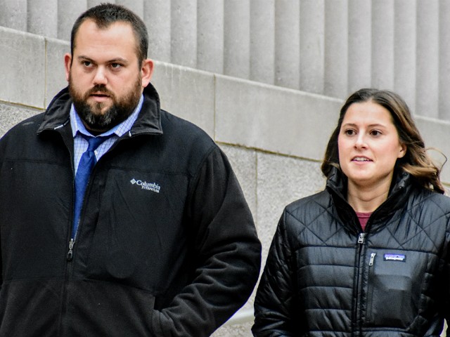 Randy Hays and Bailey Colletta leave court in December 2018.