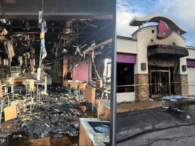 The Taco Bell in Ballwin after suffering severe fire damage.