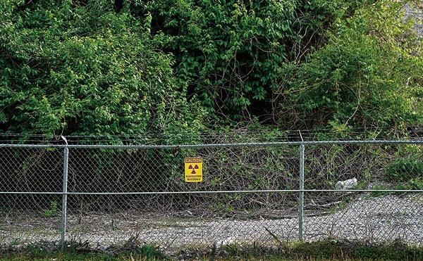A sign warns of radioactive material at the West Lake Landfill.