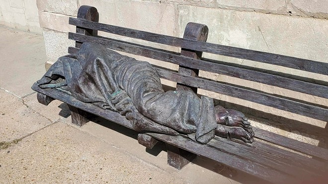 The "Homeless Jesus" sculpture was a fixture in front of New Life Evangelical Center until it was stolen.