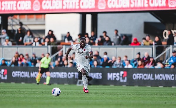Samuel Adeniran chases the ball during the match against the San Jose Earthquakes.
