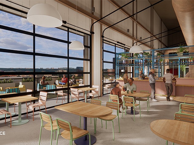 A rendering shows the view of Expat BBQ's future terrace at City Foundry STL.