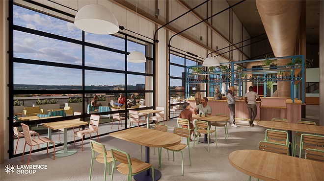 A rendering shows the view of Expat BBQ's future terrace at City Foundry STL.