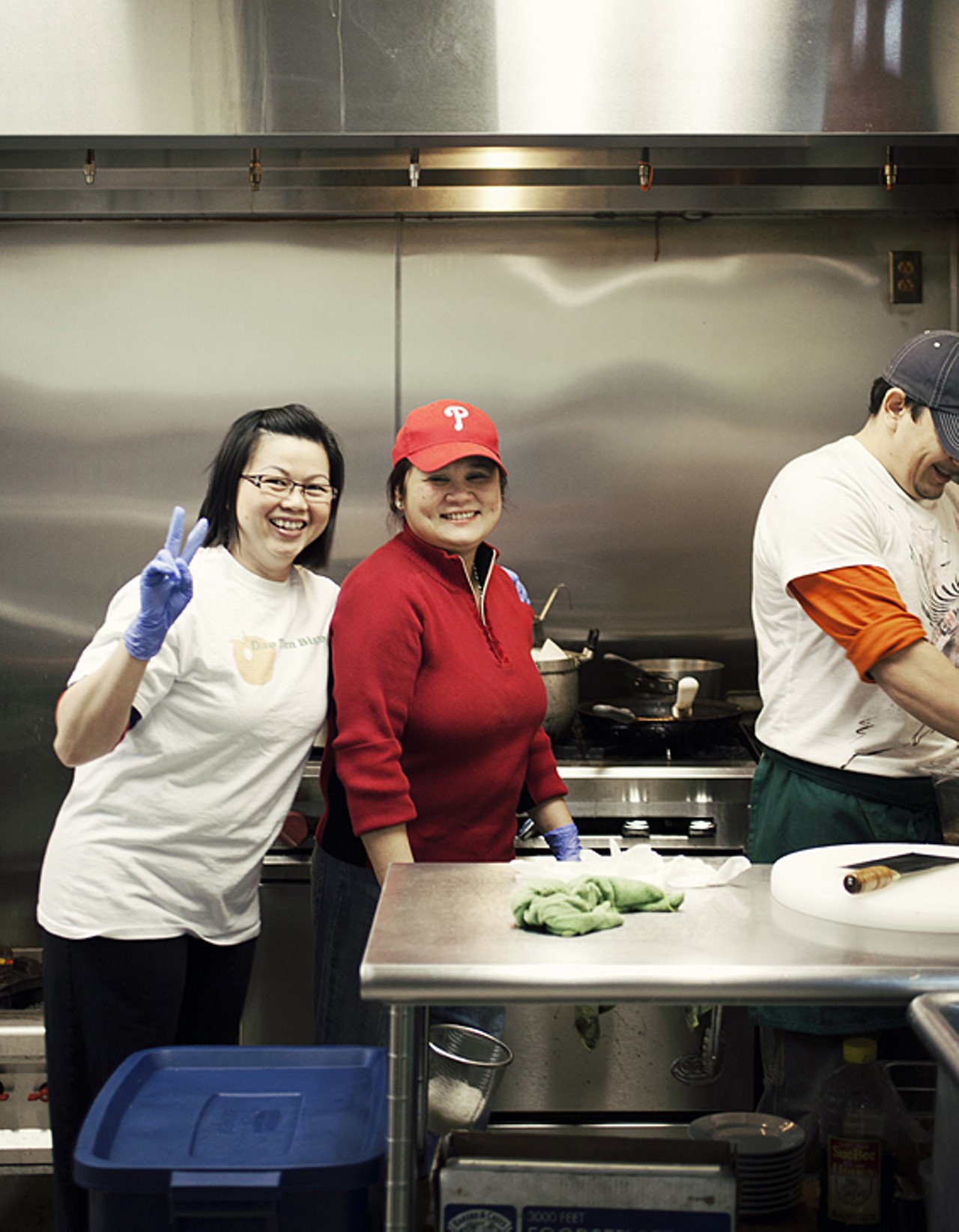 From left, owner and chef, Diane Bui with cook Suong Tran and another cook, David.