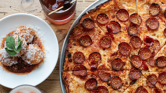 The OG Pepperoni pizza features a Calabrian chili-infused hot honey drizzle, one of the genius touches that makes O+O Pizza outstanding.