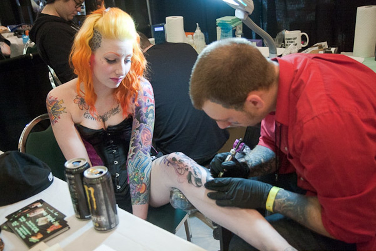 Jessie Tranter is working on a knee piece for his wife Michelle.