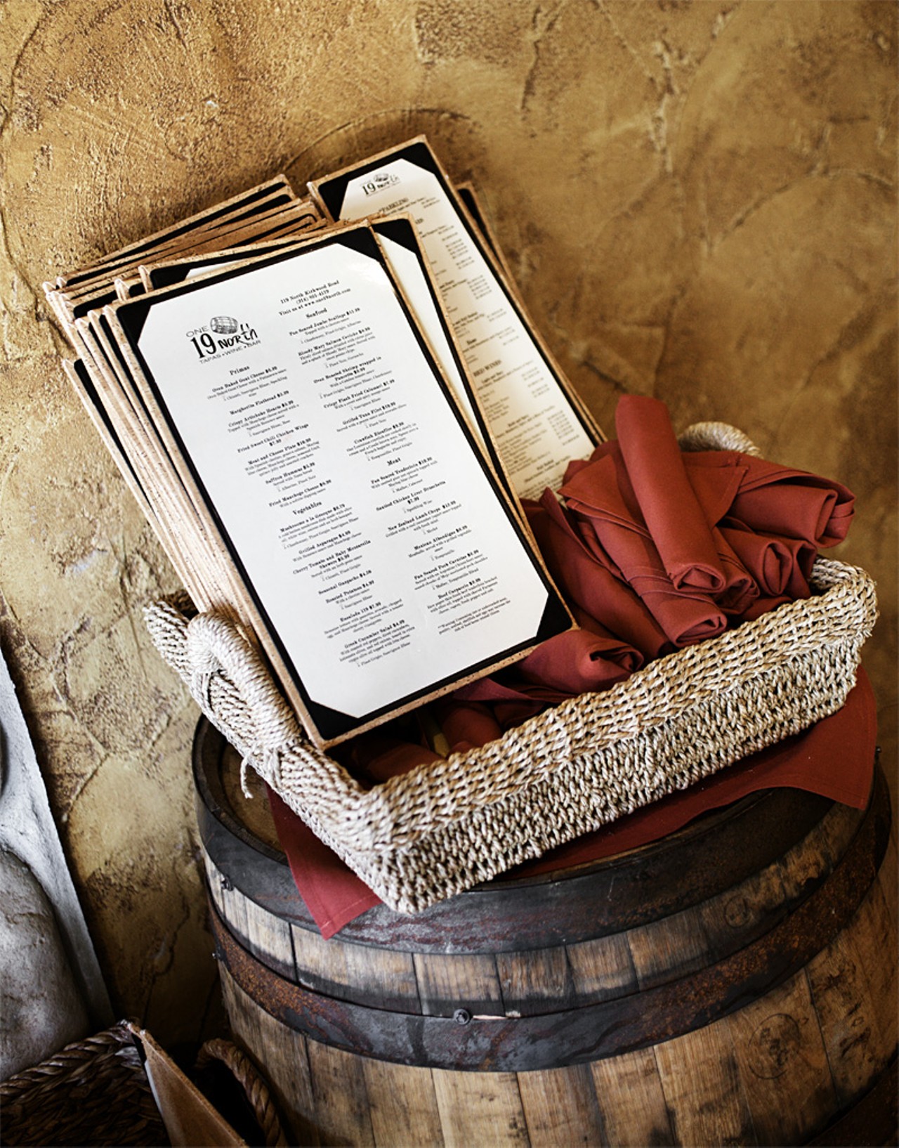 At One19 North, in keeping with the wine barrel decor, even the menus are made with a cork backing.