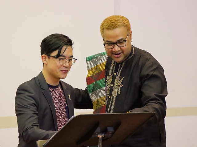 Composer Simon Tam (left) and stage director Rajendra Ramoon Maharaj worked together on last year's Slanted: An American Rock Opera.