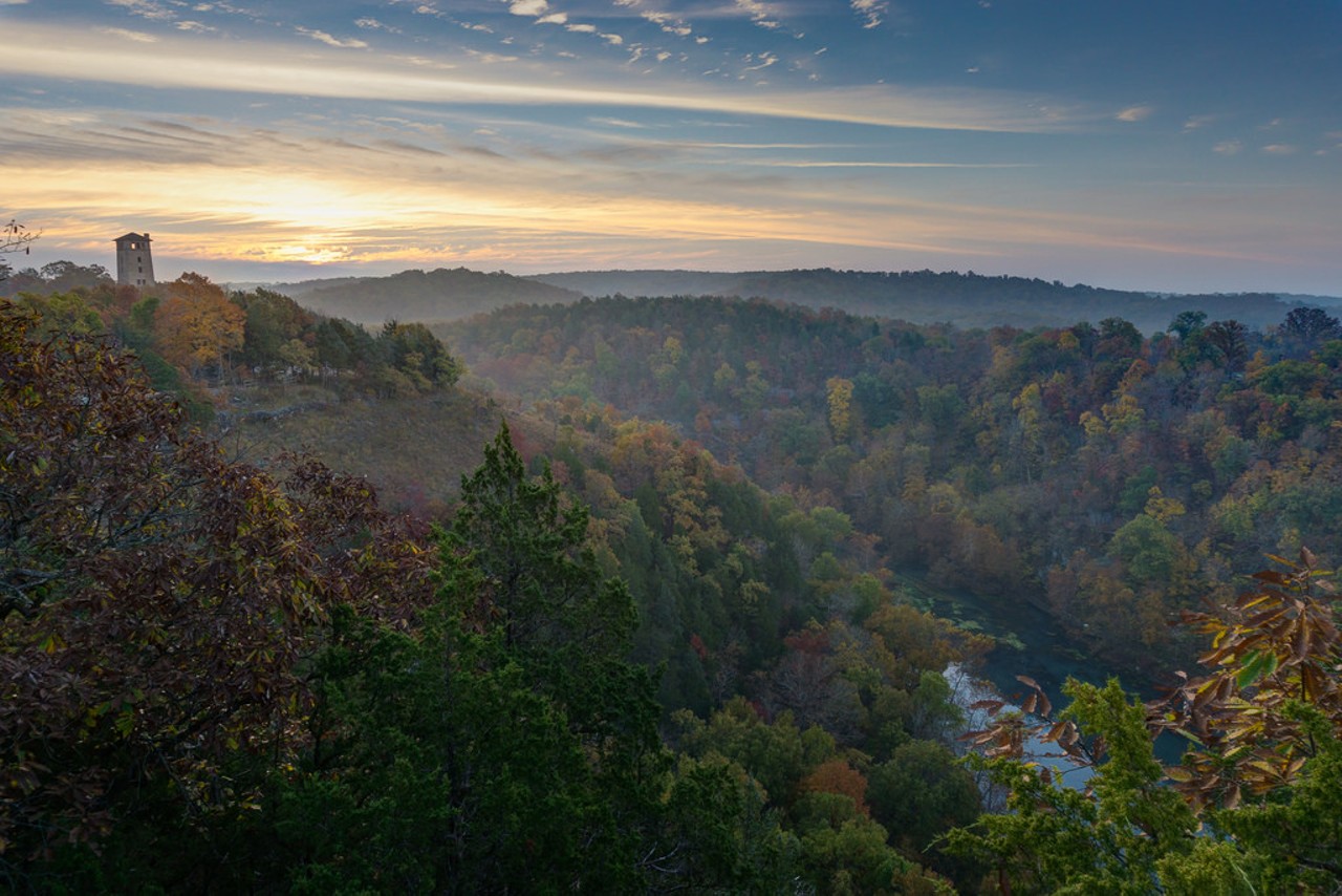 Ha Ha Tonka State Park
1491 State Road D
Camdenton, MO 65020
Estimated drive time: 3 hours (Directions here)
Caves, sinkholes, springs and natural bridges await you at Ha Ha Tonka State Park. And would you check out that view? Perfection. Photo courtesy of Flickr / Heath Cajandig.