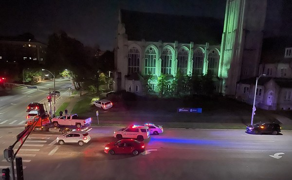 A neighbor of Westminster Presbyterian Church took this from a third-floor window — the only reason the church even knows a police SUV destroyed its sign.