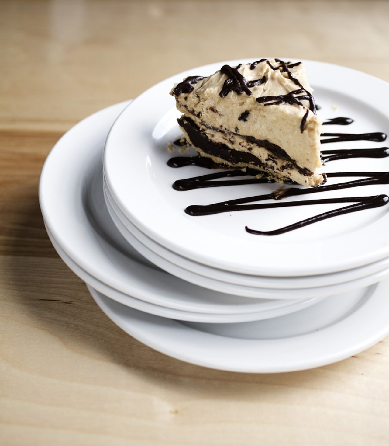 For dessert, you may choose the Peanut Butter Satin Pie with chocolate ganache.