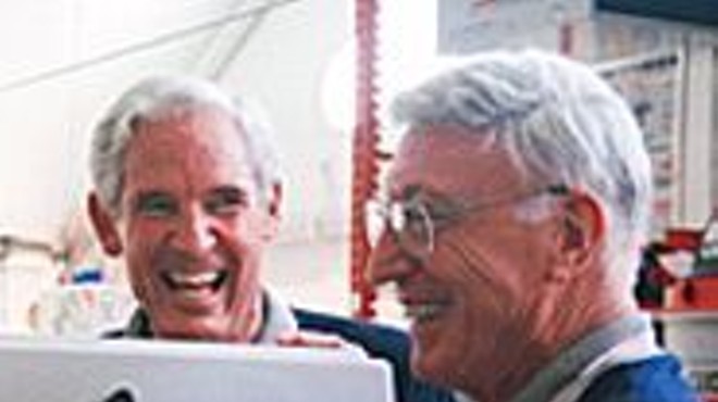 Home Depot's Bernie Marcus (right) joined Chuck Knight (left) in Paris, Tennessee, in August 1998 to officially launch the Ridgid power-tool line. Four years later, the companies announced they were moving production overseas and closing Emerson's factory.