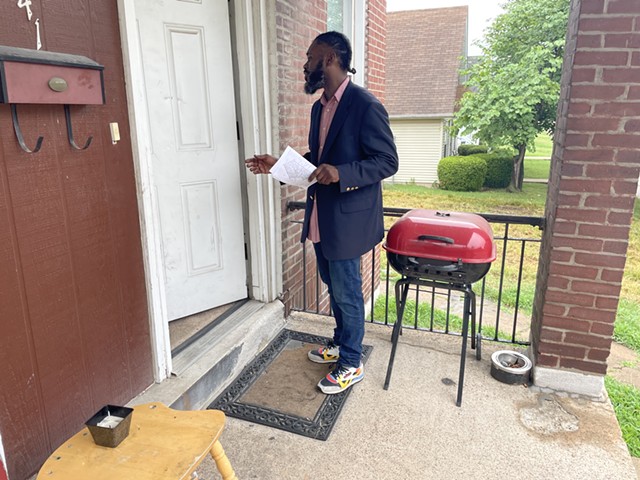 Alderman Brandon Bosley went door-to-door on Saturday morning, speaking with residents about an upcoming nuisance hearing regarding the Grand Motel.