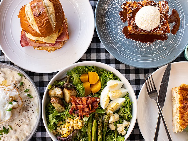 Some Clara B’s Kitchen Table favorites including the breakfast sandwich, French toast, quiche, autumn cobb salad, and biscuits and gravy.