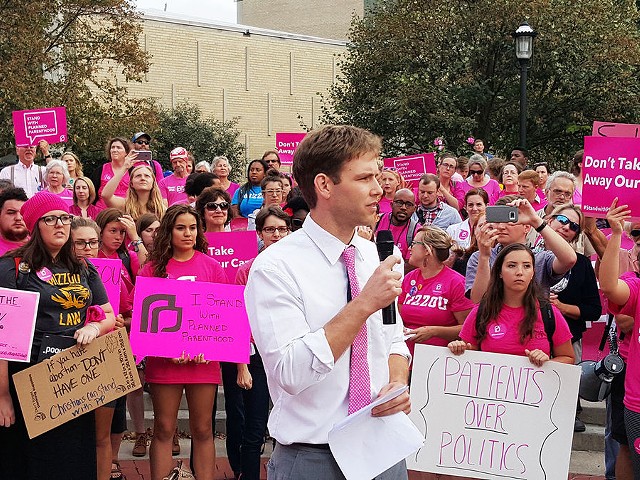 Former State Representative Stephen Webber speaks at a Planned Parenthood rally in Columbia.