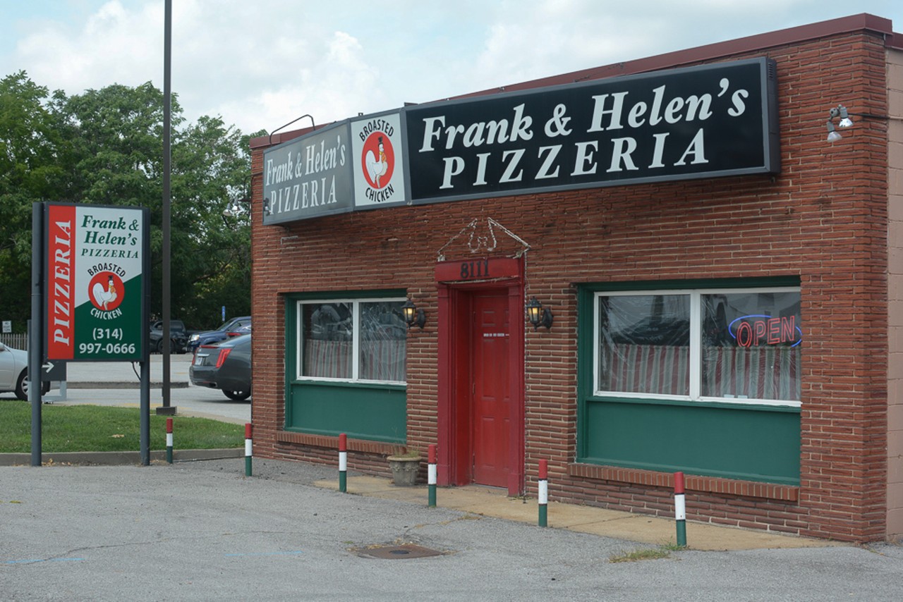 Frank & Helen's Pizzeria
You’ll find the same cheesy-baked pastas, the same char-grilled ribeyes with sides of fettuccine and, of course, the same broasted chicken — a special way of pressure-frying the bird that results in impossibly succulent meat and a crispy, non-greasy coating. But if there is one thing you must order at Frank & Helen’s, it’s the pizza, one of the best St. Louis-style thin-crust pies in town. Beer and wine only. $-$$. Open Tuesday through Sunday for dinner.