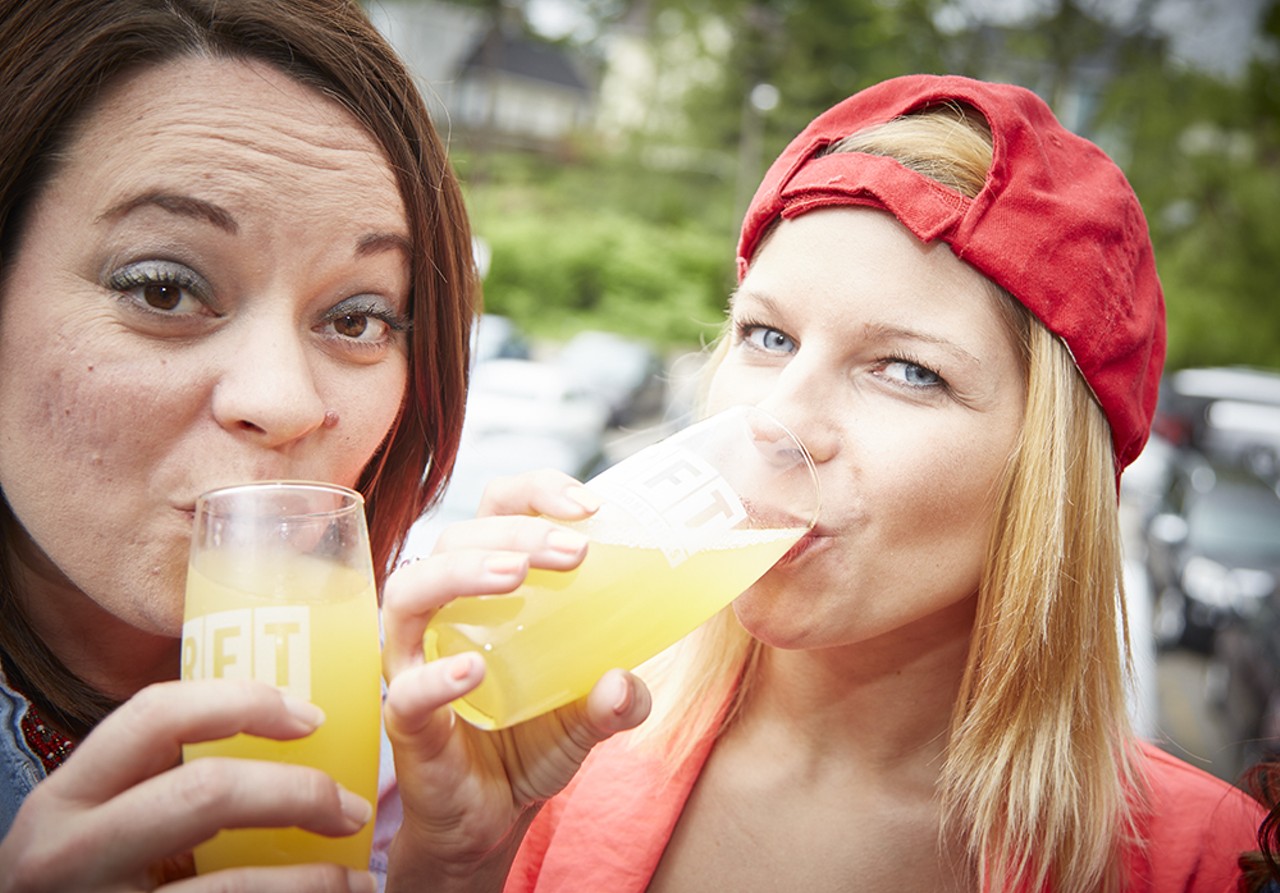 Angie Haberberger and Jessica Schardan start the weekend off right with mimosas.