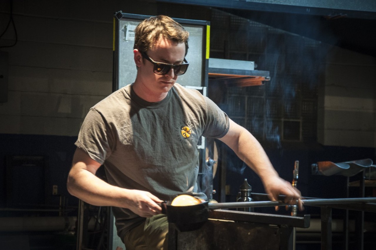 One of the talented Third Degress Glass Factory members giving a glass making demonstration.