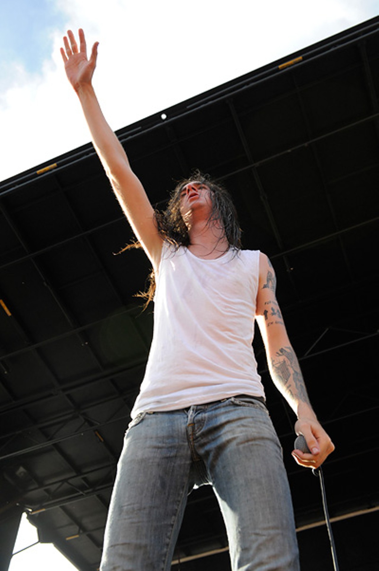 Underoath singer Spencer Chamberlin performing at the Rockstar Mayhem Fest in St. Louis, July 23, 2008.