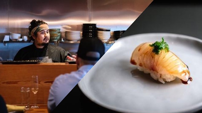 A photo of Nick Bognar and one of the sushi pieces he will serve at Sado.