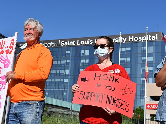 SLUH Hospital nurses rallied to protest understaffing this morning.