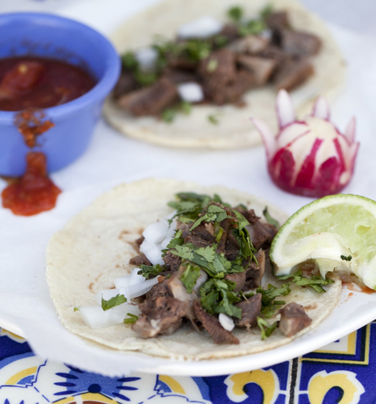 Street Tacos - small tacos with your choice of meat, in this case, beef tongue.