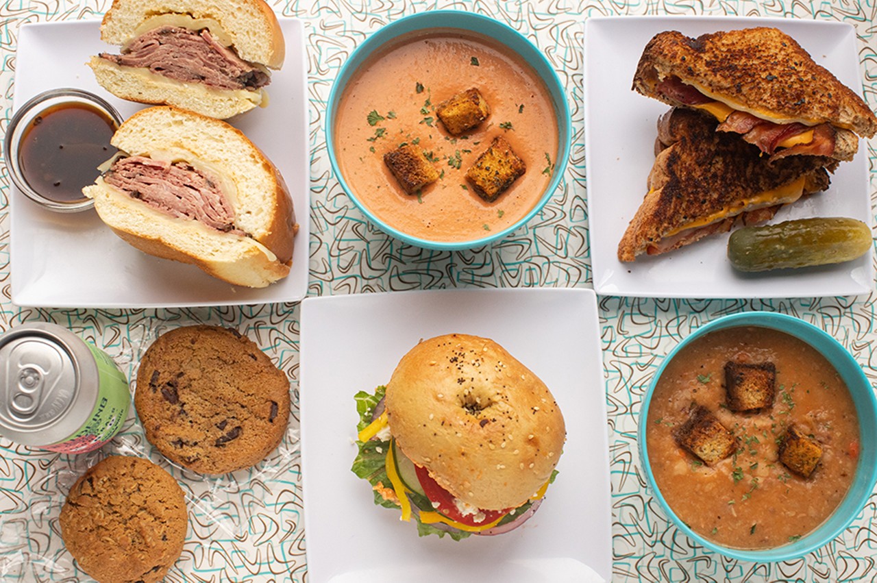 The casual eatery features sandwiches and soups for lunch.