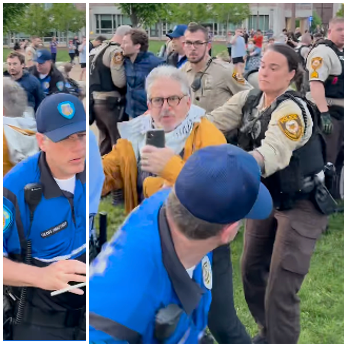 A video posted to X shows the arrest of Southern Illinois University Edwardsville professor Steve Tamari at Wash U on Saturday, April 27.