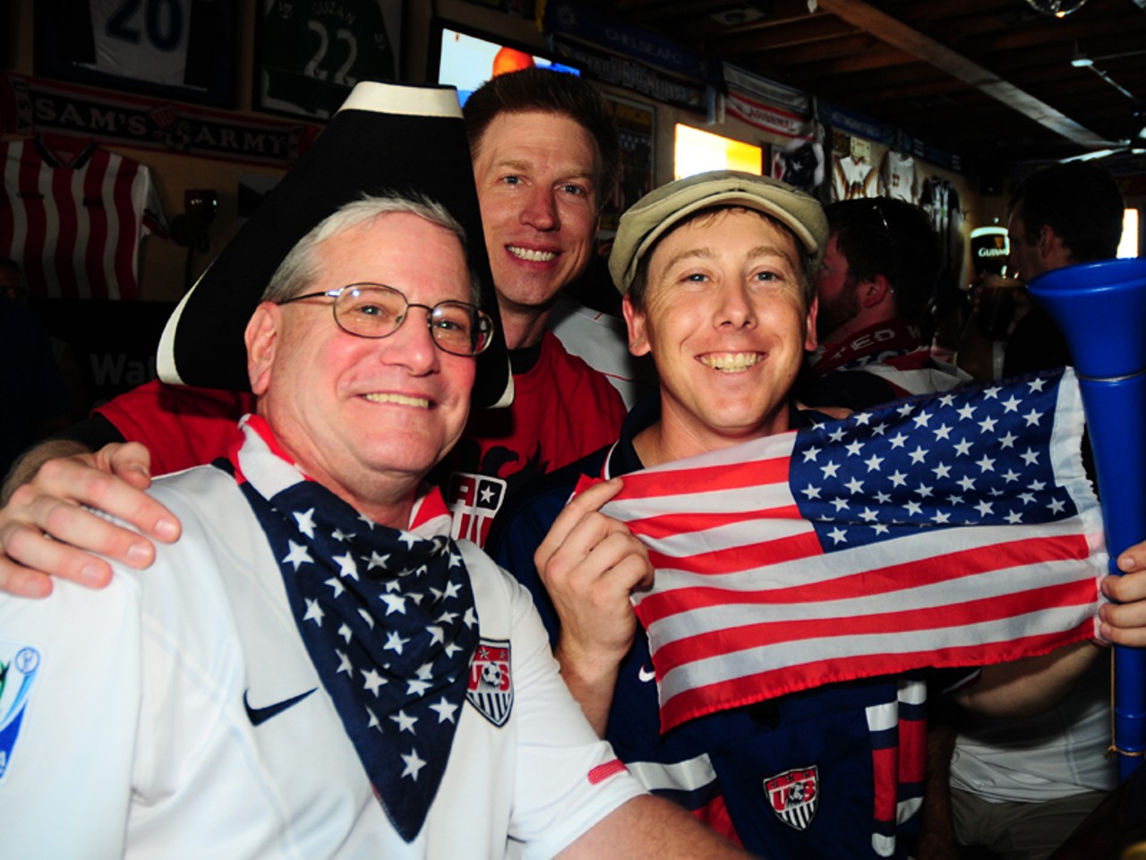 Bob (130 soccer jerseys), Steve, Mark, One beer in, 7:30 a.m., reserved a seat at a bar.