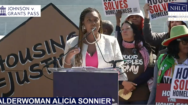 Ward 7 Alderwoman Alisha Sonnier spoke about solutions to homelessness at the steps of the Supreme Court on Monday.
