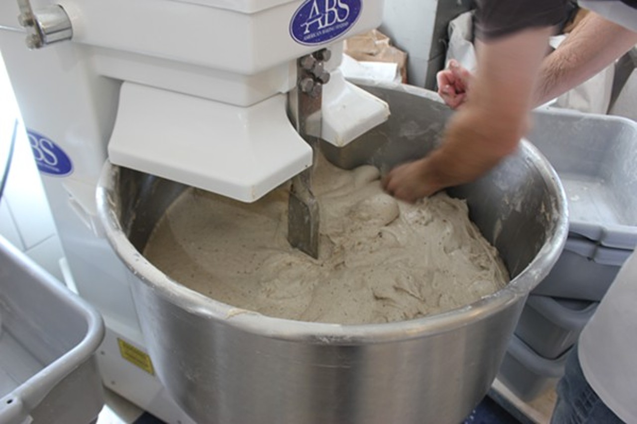 Rye dough in the mixer at Union Loafers. Photo by Cheryl Baehr.