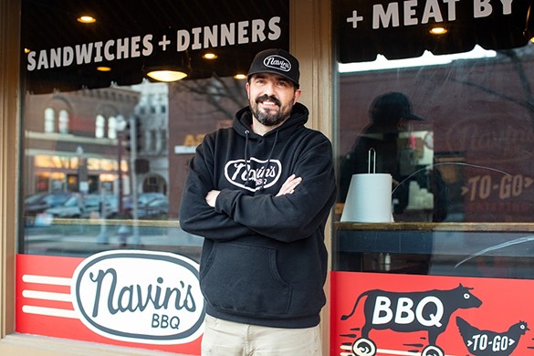 Navin&#146;s BBQ owner and pit master Chris Armstrong may be a newcomer to the St. Louis barbecue scene, but his 'cue has quickly become a favorite within the community. With a brand named as a nod to one of Armstrong&#146;s favorite films, The Jerk, and featuring sandwiches like "The Lou," which includes Red Hot Riplet crumbs, Provel cheese and a toasted ravioli garnish, Armstrong&#146;s sense of creativity and humor is on full display at Navin&#146;s. 
    
    Photo credit: Mabel Suen