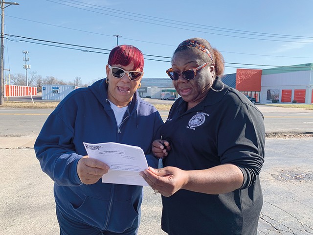 Alderwoman Laura Keys, right, with a constituent, found unexpected resistance to her plan to bring a "baby box" to a north city fire station.