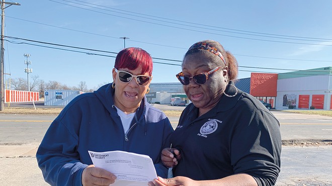 Alderwoman Laura Keys, right, with a constituent, found unexpected resistance to her plan to bring a "baby box" to a north city fire station.