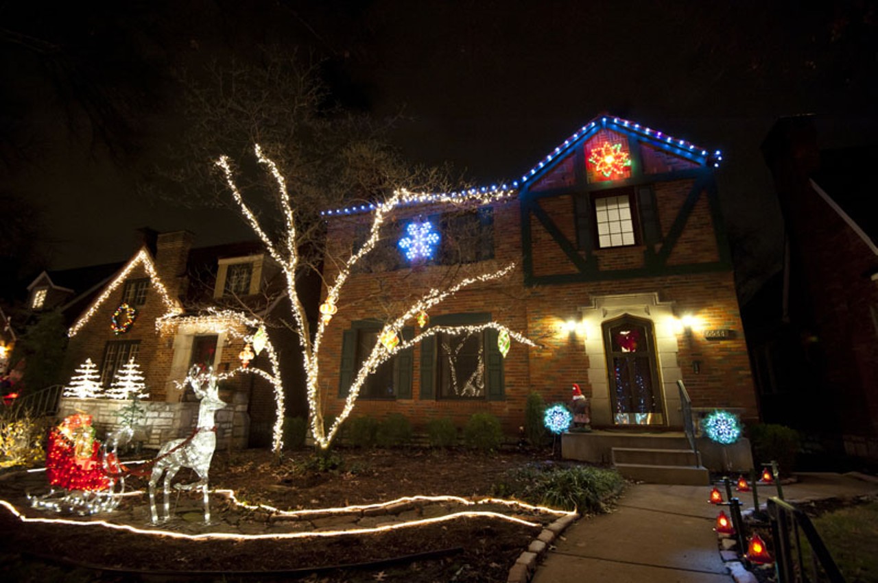 Houses decked out in Christmas cheer on "Snowflake Street."