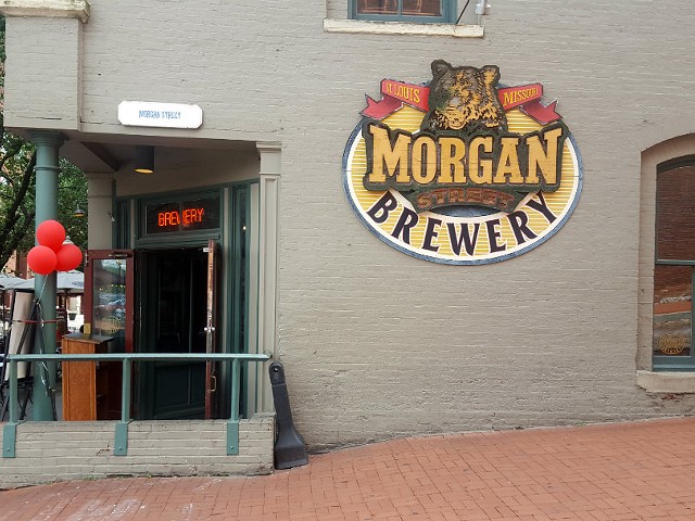 Entrance and side of the Morgan Street Brewery building.