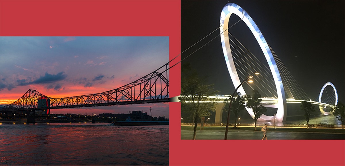 Sister cities St. Louis (left) and Nanjing (right) are both river cities -- one on the Mississippi, one on the Yangtze.