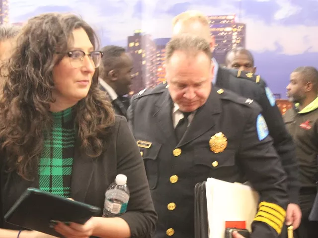 Police Commissioner Robert Tracy, right, with Aldermanic President Megan Green, has been saying in public forums that a new ordinance cracking down on open carry is already having an impact.