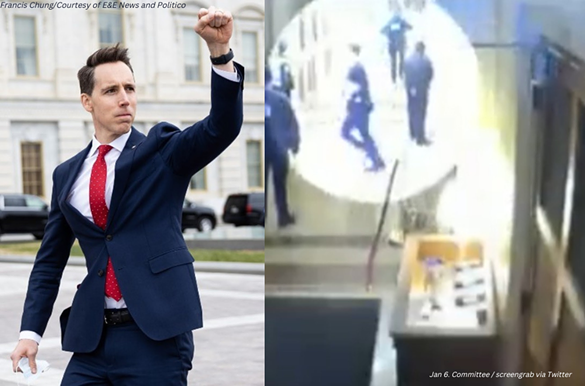 Josh HawleyWhat could be more 2022 than the grandstanding junior senator from Missouri raising his arm with a clench-fisted salute to would-be rioters assembling outside the Capitol — only to take off running once the invaders invaded? Key to this look: a skinny suit, a smug expression, and a stack of manila folders in your hand as you run like a total chicken.