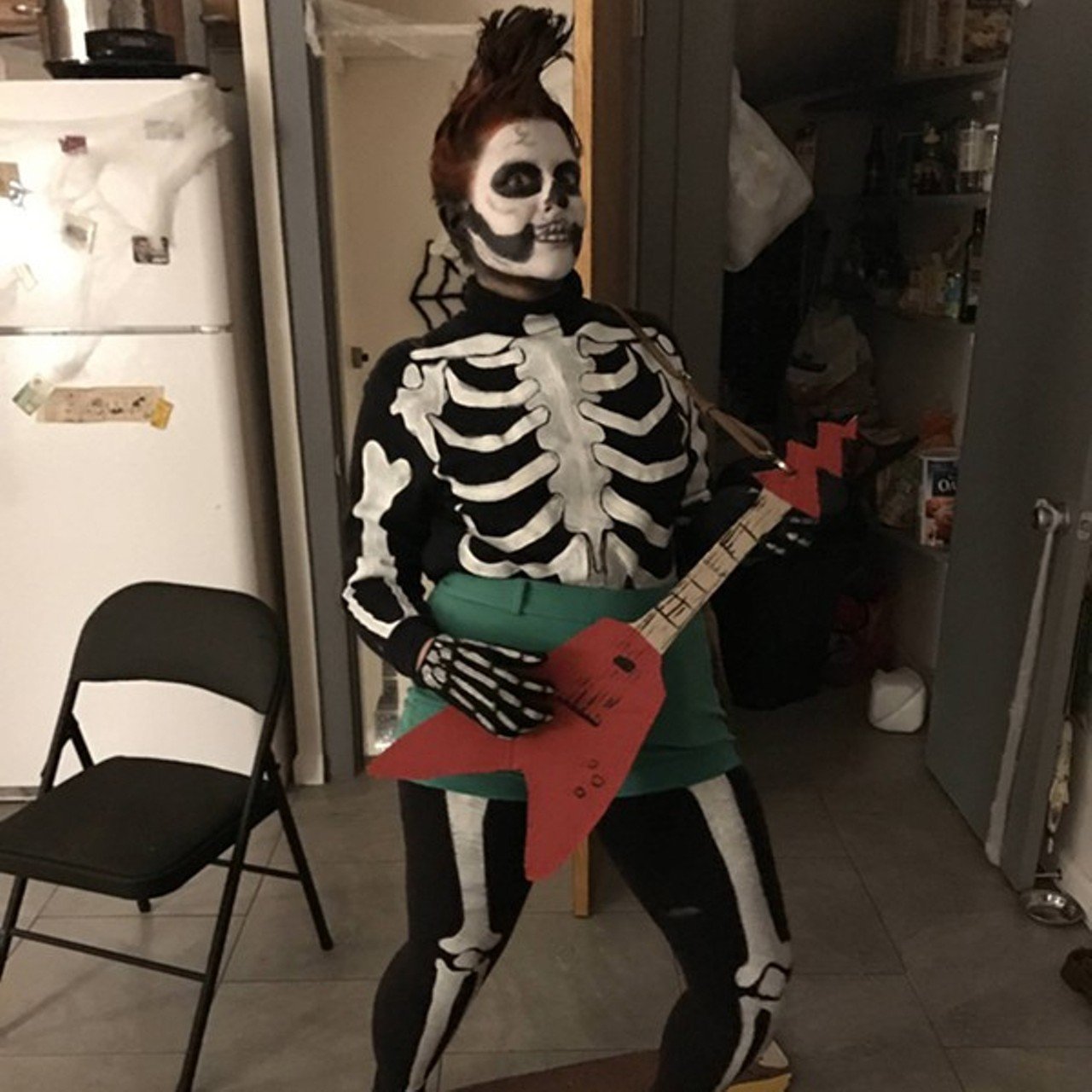 Punk Rock PizzaKiah Storm looks just like the Killer Napkins mural on the side of South Grand’s Pizza Head — and all it took was a skeleton and a skillful use of cardboard. Bonus: Anyone who doesn’t get this one clearly lives in Chesterfield, thereby screening out the people you won’t want to hang out with anyway. See the complete costume (Kiah surfing on a pizza, as one should when embodying the Killer Napkins mural) here.