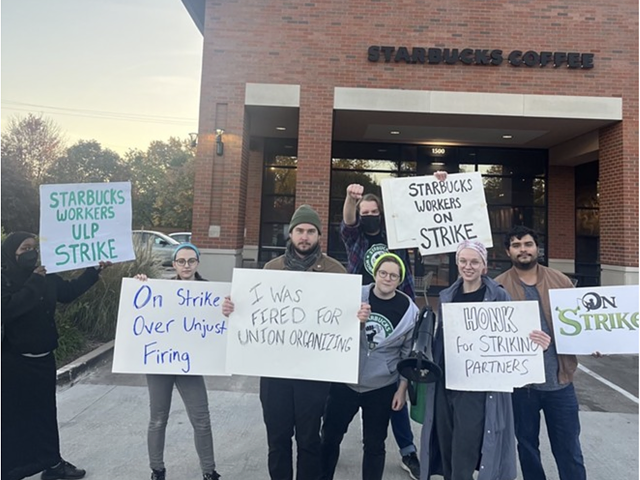 Workers at the Starbucks at Clayton Avenue and Lindbergh Boulevard picketed during a previous strike.