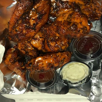 Hogtown Smokehouse (6301 Clayton Avenue)Six wings for $7. All wings are dry-rubbed and smoked. Options include:1. Dry-rubbed with BBQ sauce on side 2. Tossed in BBQ BUFFALO sauce 3. Tossed in an Alabama white BBQ sauce 